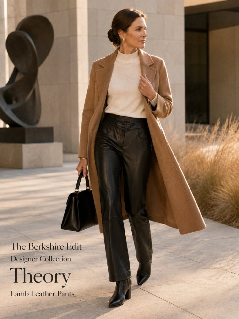Theory Bristol Lamb Leather Crop Flare Pants Black Size 00 Quiet Luxury